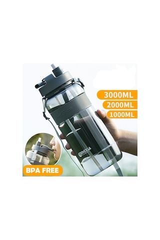 Yeni Spor Içme Suyu Şişesi Saman Ile Bpa Ücretsiz 1000 Ml 2000Ml Plastik Su Içme Şişesi Su Için 1L 1 Litre-1000Ml Mavi-Çift Saman