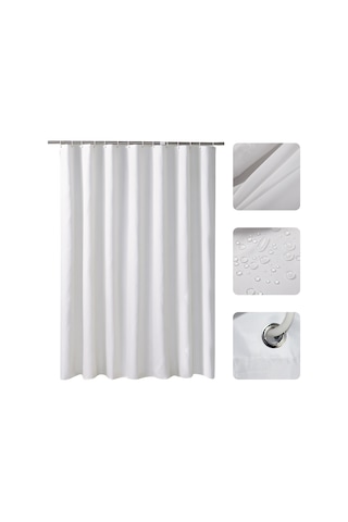 Youmex Beyaz 180x220 Cm Kalın Poliester Banyo Perdesi - Su Geçirmez, Mozaik Önleyici, 12 Adet Kanca İle Tam Set Beyaz