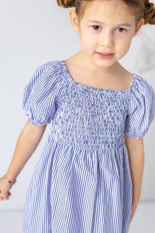 Zeyland Kız Çocuk Çizgili Gipeli Dokuma Midi Elbise-mavı Cızgılı Mavi