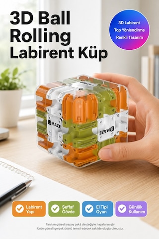 3d Labirent Küp Bulmaca Çelik Bilyeli Eğitici Zeka Oyuncağı Döner Duyusal Beceri Oyunu 6,9 Cm