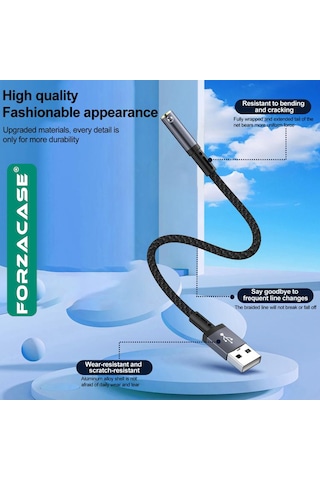 Forzacase Usb-a Girişli Telefonlarla Uyumlu Kablolu Kulaklık Çevirici Jack Aux Çevirici - Fc1181 Siyah