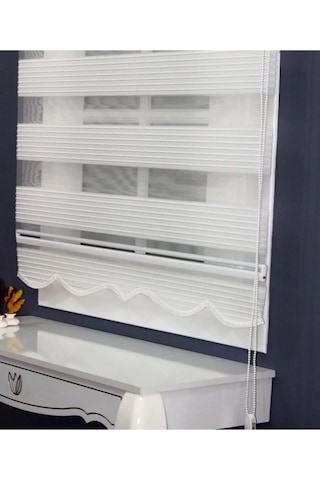 Geniş Plise Beyaz Eteği Dilimli Stor Zebra Güneşlik Perde Alüminyum Kasa, Metal Ayak