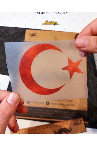 Bay Etiket Rfhlm77 Reflektif Ay Yildiz Sticker Kan Kirmizi
