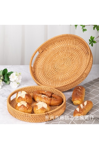 Skycity Ev Dekorasyonu İçin El Yapımı Rattan Meyve Tepsisi - 35cm Dairesel, Taşınabilir, Dayanıklı, Mutfak Ve Oturma Odası Organizer Diğer