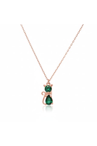 Mistik Topaz Kedi Kolye 925 Ayar Gümüş 14k Altın Kaplama Doğum Taşlı Minimalist Kadın Hediye Kolye Rose Gold