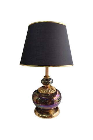 Athyra Abajur Siyah Sedef Gold Kaplamalı Siyah Şapkalı Siyah