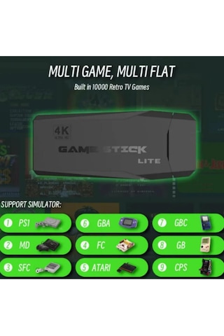Oyun Konsolu 2.4g Kablosuz Çift Kol Nostaljik Oyunlar 4k Game Stick 10.000 Oyun Atari Gaming Atari