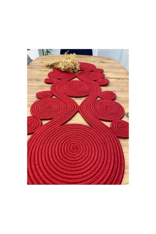 Jüt, Hasır,sarmal Model, Dekoratif Masa Örtüsü, Runner 40x110 Cm, Sehpa Örtüsü, Bohem Tarzı Kırmızı Kırmızı