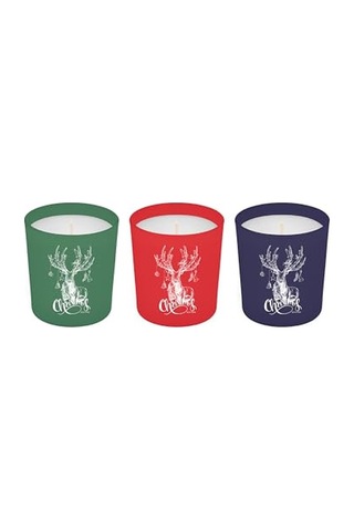 3'lü Christmas Geyik Tasarım Cam Kokulu Candle Mum 110 Gr Çok Renkli