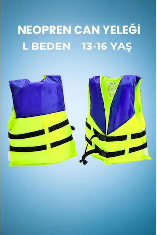 L Beden 10-15 Yaş, Neopren Sünger Yüzme Can Yeleği, Havuz Deniz Sarı - Lacivert