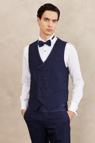 Ac&Co / Altınyıldız Classics Erkek Lacivert Slim Fit Dar Kesim Mono Yaka Desenli Yelekli Smokin Takım Lacivert