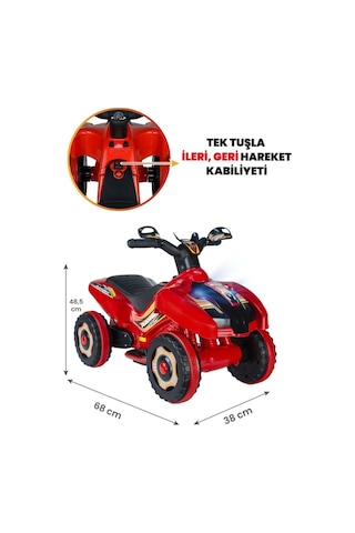Müzikli Ve Led Işıklı Rang Akülü Atv 6v Kırmızı Kırmızı