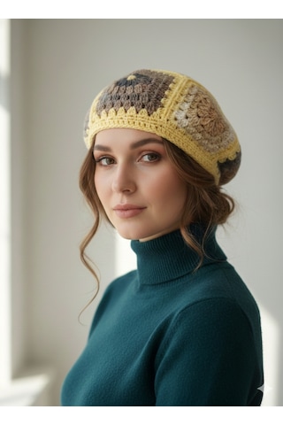 El Yapımı Ressam Beresi , Kadın Ressam Bere, Renkli Kadın Bereleri Açık Sarı