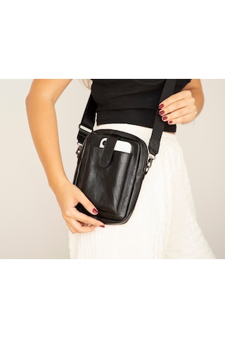 Bloominbag Bloombag Obsidian Black Hakiki Deri Crossbody Çanta Siyah