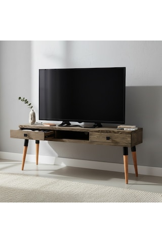 Masif Ahşap Tv Ünitesi 150 Cm İskandinav Stil, Doğal, 2 Çekmeceli Ve 1 Raflı Modest Tv-150 Cv Tk Ceviz - Ahşap