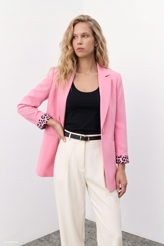 Sateen Mono Yaka Klasik Ceket - Açık Pembe-137777