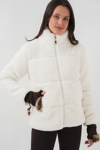 5178 Astarlı Peluş Mont - Beyaz Beyaz