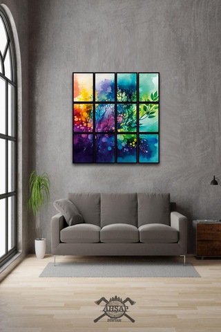 12 Parça Renkler Çiçek Çerçeve Görünümlü Mdf Tablo Duvar Süsü Hediyelik Eşya 45cm X 85cm Renkli - 606150469 Renkli