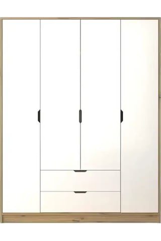 Nisan Açık Ceviz-beyaz 140 Cm 4 Kapılı 2 Çekmeceli Elbise Dolabı - Gardırop Açık Ceviz & Beyaz