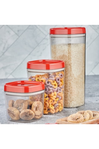 Ceronni Bonny Erzak Saklama Kabı 3lü Set 1,8lt - 1lt - 600ml Kırmızı Kırmızı