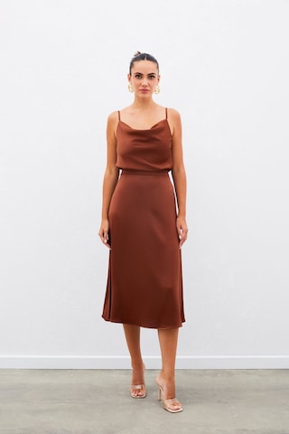 Sateen Midi Boy Saten Etek - Kahve-134960 Kahve