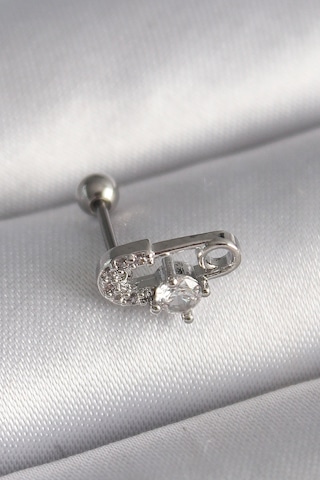Taşveoyunatölyesi 316l Çelik Gümüş Renk Zirkon Taşlı Toplu İğne Tragus Piercing Tg27pr1275 Çok Renkli