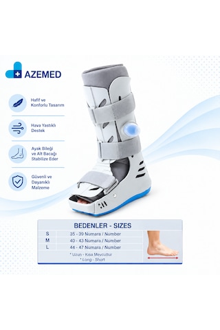 Azemed Air Walker Ortezi Ayak Bileklik Havalı Yürüme Botu Uzun Beyaz