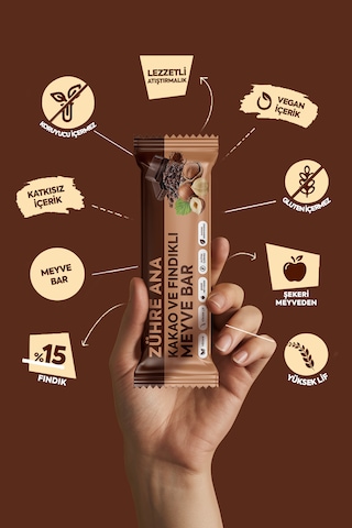 Kakaolu Ve Fındıklı Meyve Bar Şeker İlavesiz 35 Gr X 12 Adet