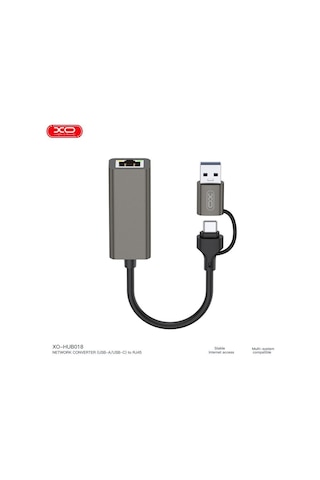 Ek Parça Veri Aparatı Ag Adaptörü Xo Hub018 Usb Ve Type-c'den Ethernet'e Dönüştürücü Rj45