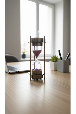 Ahşap Hediye Kutulu Pusulalı Kum Saati 12 Cm Eskitme Metal Denizci Çapa Temalı Masaüstü Aksesuar