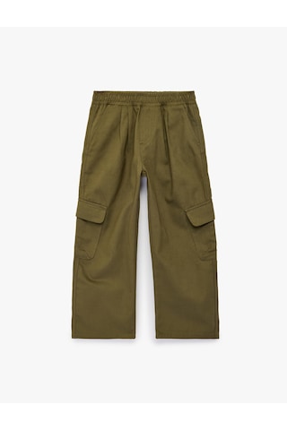 Koton Beli Lastikli Cep Detaylı Pamuklu Gabardin Oversize Kargo Pantolon Haki 7wkb40030tw