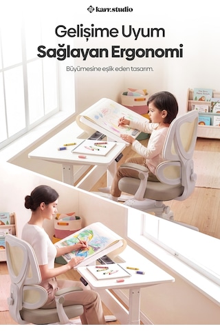 Lora Ergonomik Çocuk Çalışma Sandalyesi - Krem