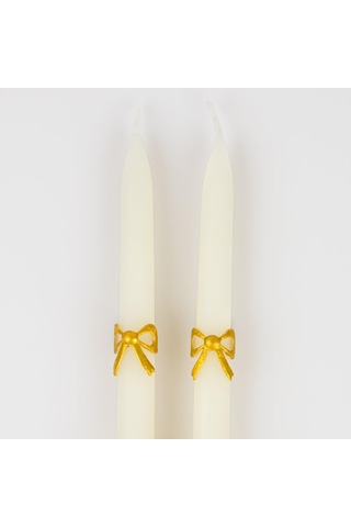 Lexroo Gold Bow Taper Candles - Altın Kurdele Detaylı Mumlar 2'li