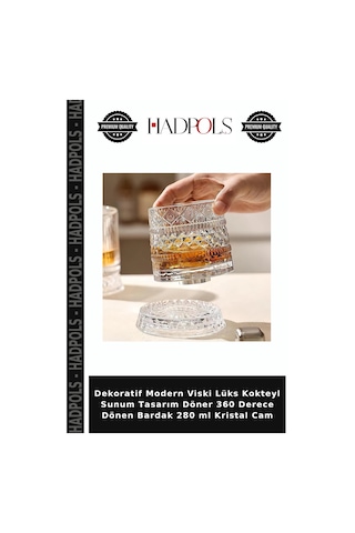 Dekoratif Modern Viski Lüks Kokteyl Sunum Tasarım Döner 360 Derece Dönen Bardak 280 Ml Kristal Cam Şeffaf