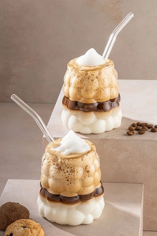 2 Adet - Cam Pipetli Soğuk, Sıcak Kahve Sunum Bardağı