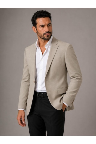 Classics Men Erkek İtalyan Kesim Yarım Astar Blazer Ceket Klasik Ve Modern Şıklık - 7732 Krem