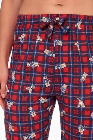 Kadın Süet Ekoseli Ayıcık Desen Pijama Tek Alt Lacivert