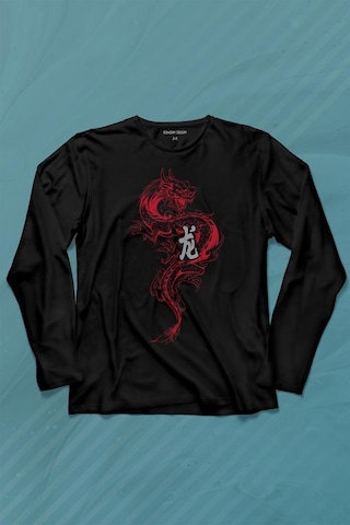 Ejder Dragon Uzak Doğu Japanese Drake Japonca Uzun Kollu Tişört Baskılı T-shirt 001