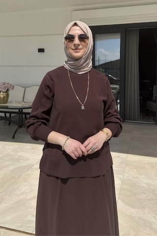 Rabia Şamlı İpek Modal Takım Kahve Normal