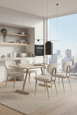 Vilinze Deniz Sandalye Tatvan Mdf Sabit Metal Ayak Mutfak Masası Takımı - 70x120 Cmtatvan70120-vt-lkn01-siyah-deniz-skrem Sigma Krem