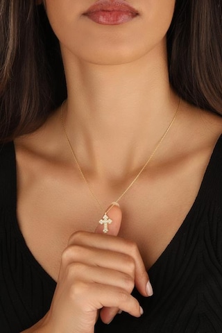 Beyaz Taşlı Gümüş Haç Kolye Iı Rose Gold