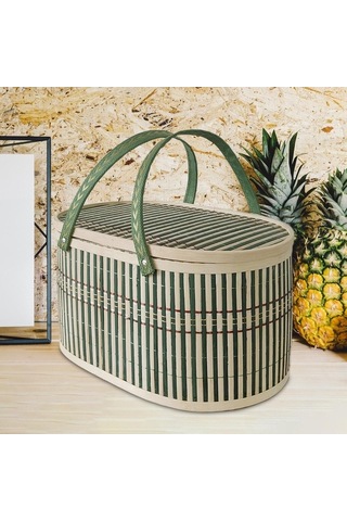 Pazly Suntek Sepet Meyve Kek İçin Ekmek Dokuma Dokuma Bambu Kc Bej - Yeşil