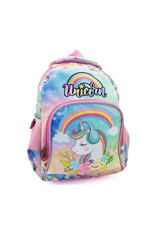 2 Gözlü Unicorn Anaokulu Çantası - Kız Çocuk Çanta Kreş Çantası - Gökkuşağı Unicorn Çanta Çok  Renkli