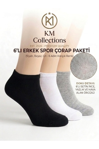 Km Collections 6'lı Ekonomik Paket Pamuklu Kısa Çorap Kadın&erkek Gri