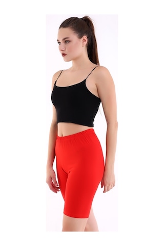 Self Clothing Kadın Kırmızı Penye Kumaş Yüksek Bel Kısa Tayt Slf1295