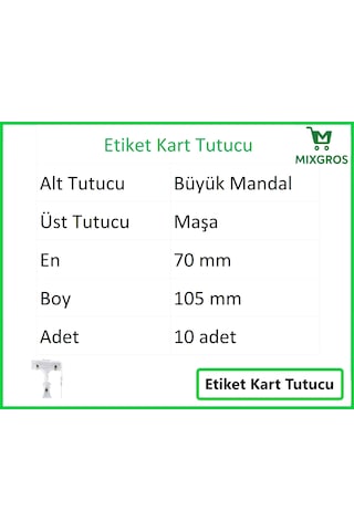 Etiket Tutucu / Maşalı / Büyük Mandal / Şeffaf / 70x105 Mm / 10 Adet