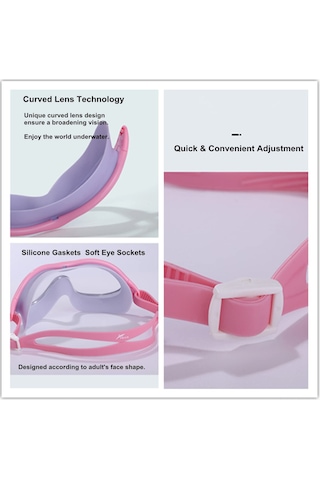 Xindoker Yetişkinler İçin Geniş Görünümlü, Su Geçirmez, Sislenmeyen, Pembe Yüzme Gözlüğü - Erkek & Kadın İçin Stüdyo Stili Yüzme Ve Dalış Gözlüğü Pembe