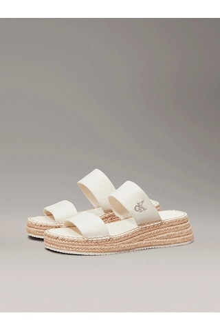 Calvin Klein Kadın Tuval Platform Espadril Sandalet Beyaz