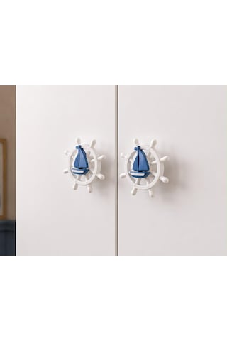 Gemici Oval 2 Kapaklı Dolap Tamamı Mdf Mavi Kulp Beyaz - Mavi