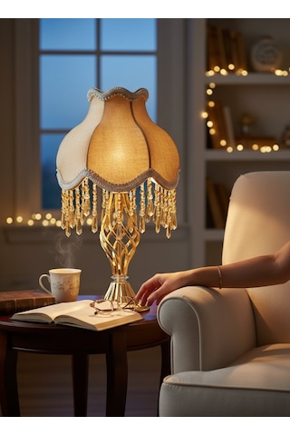 Gold Gece Lambası Abajur Klasik Model Metal Gold Kaplama Ayak 50x30cm Ab00122p3 Gold